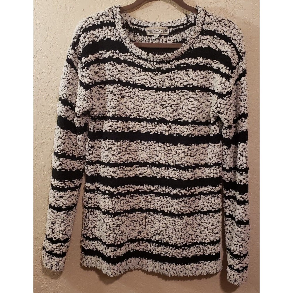 Poof Women's Chunky Popcorn Sweater Size Large Black White Pullover